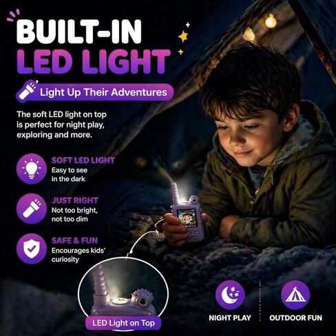 Kids Video Walkie Talkies 2 Pack, 180° Rotating Camera & Live Video Chat, Rechargeable Intercom Toys with 6 Voice Changers, Flashlight & 10 Fun Ringtones, Outdoor Toys for Boys Girls, Green & Purple in Saudi Arabia