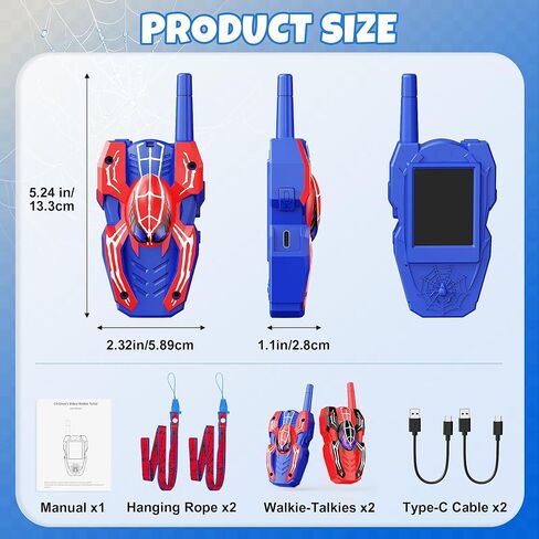 Video Walkie Talkies for Kids 2 Pack Rechargeable with Screen HD Camera & Voice Changer, Max 1000FT Range Spider Toy for Indoor Outdoor Camping, Hiking, Christmas Birthday Gift for Boys Girls Age 3-12 in Saudi Arabia