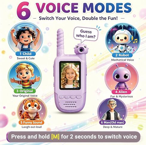 Kids Video Walkie Talkies 2 Pack, 180° Rotating Camera & Live Video Chat, Rechargeable Intercom Toys with 6 Voice Changers, Flashlight & 10 Fun Ringtones, Outdoor Toys for Boys Girls, Green & Purple in Saudi Arabia