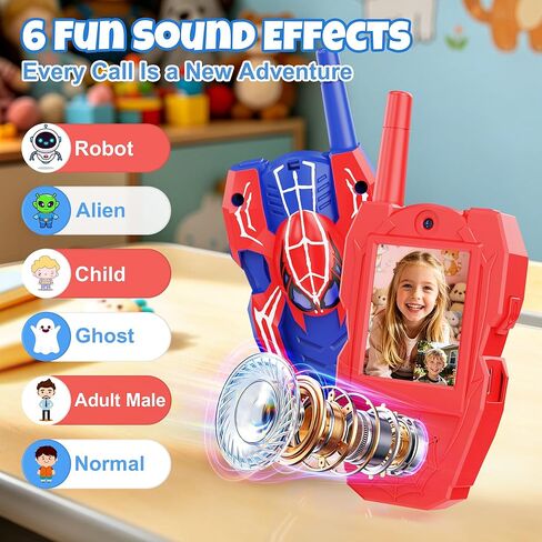 Video Walkie Talkies for Kids 2 Pack Rechargeable with Screen HD Camera & Voice Changer, Max 1000FT Range Spider Toy for Indoor Outdoor Camping, Hiking, Christmas Birthday Gift for Boys Girls Age 3-12 in Saudi Arabia