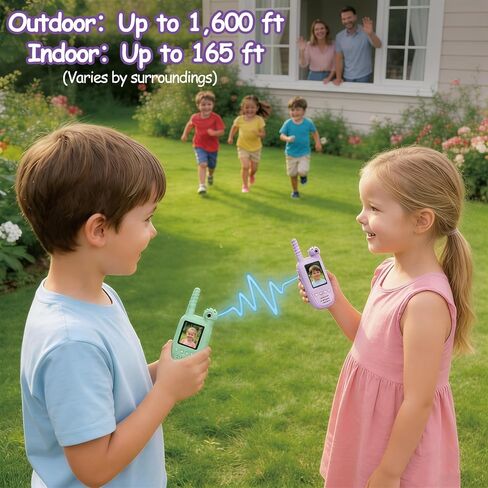 Kids Video Walkie Talkies 2 Pack, 180° Rotating Camera & Live Video Chat, Rechargeable Intercom Toys with 6 Voice Changers, Flashlight & 10 Fun Ringtones, Outdoor Toys for Boys Girls, Green & Purple in Saudi Arabia