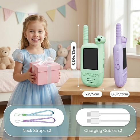 Kids Video Walkie Talkies 2 Pack, 180° Rotating Camera & Live Video Chat, Rechargeable Intercom Toys with 6 Voice Changers, Flashlight & 10 Fun Ringtones, Outdoor Toys for Boys Girls, Green & Purple in Saudi Arabia
