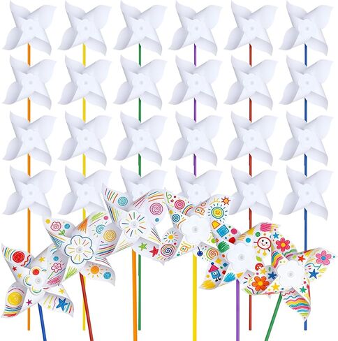 Yolyoo 50 Pack DIY Pinwheels Paper Crafts,Bulk Blank Color Your Own Paper Pinwheels for Patriotic Memorial Day Spring Summer Activity Party Favor Supplies in Saudi Arabia