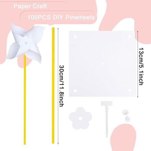 Yolyoo 50 Pack DIY Pinwheels Paper Crafts,Bulk Blank Color Your Own Paper Pinwheels for Patriotic Memorial Day Spring Summer Activity Party Favor Supplies in Saudi Arabia