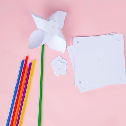 Yolyoo 50 Pack DIY Pinwheels Paper Crafts,Bulk Blank Color Your Own Paper Pinwheels for Patriotic Memorial Day Spring Summer Activity Party Favor Supplies in Saudi Arabia