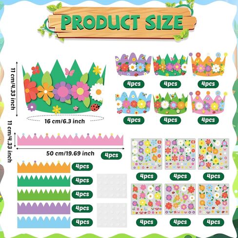 Afniimyapt 12 Sets Spring Paper Crowns Craft Kits DIY Your Own Spring Floral Party Crowns Hats Colorful Paper Headbands with Flower Butterfly Bee Stickers for Home Holiday Activity Supplies in Saudi Arabia