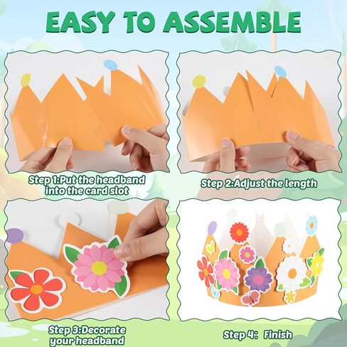 Afniimyapt 12 Sets Spring Paper Crowns Craft Kits DIY Your Own Spring Floral Party Crowns Hats Colorful Paper Headbands with Flower Butterfly Bee Stickers for Home Holiday Activity Supplies in Saudi Arabia
