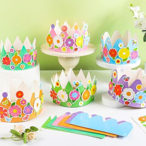 Afniimyapt 12 Sets Spring Paper Crowns Craft Kits DIY Your Own Spring Floral Party Crowns Hats Colorful Paper Headbands with Flower Butterfly Bee Stickers for Home Holiday Activity Supplies in Saudi Arabia