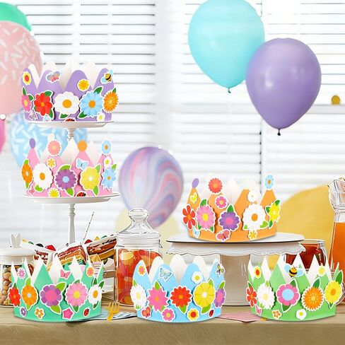 Afniimyapt 12 Sets Spring Paper Crowns Craft Kits DIY Your Own Spring Floral Party Crowns Hats Colorful Paper Headbands with Flower Butterfly Bee Stickers for Home Holiday Activity Supplies in Saudi Arabia