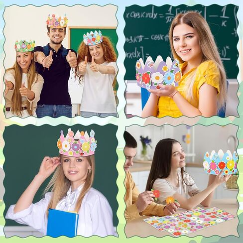 Afniimyapt 12 Sets Spring Paper Crowns Craft Kits DIY Your Own Spring Floral Party Crowns Hats Colorful Paper Headbands with Flower Butterfly Bee Stickers for Home Holiday Activity Supplies in Saudi Arabia