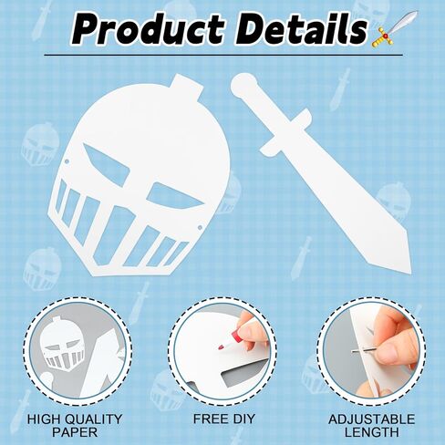 Mooliwe 24 Pack Color Your Own Knight Mask and Swords Craft Kit with Elastic Cord Kids Knight Party Decorations for Kids Vacation Bible School Supplies in Kuwait