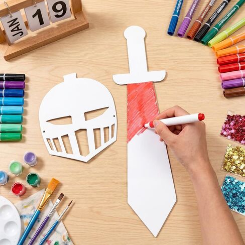 Mooliwe 24 Pack Color Your Own Knight Mask and Swords Craft Kit with Elastic Cord Kids Knight Party Decorations for Kids Vacation Bible School Supplies in Kuwait