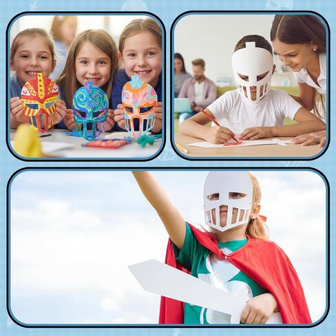 Mooliwe 24 Pack Color Your Own Knight Mask and Swords Craft Kit with Elastic Cord Kids Knight Party Decorations for Kids Vacation Bible School Supplies in Kuwait