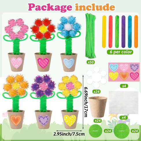 WATINC Mother’s Day Flower Paper Pot Craft Kits - 36 Pack Springtime Pom Pom Flower Decorations, Make Your Standing Glitter Gift Crafts, Fun DIY Decor Home School Classroom Art Activities in Kuwait