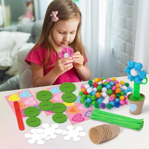 WATINC Mother’s Day Flower Paper Pot Craft Kits - 36 Pack Springtime Pom Pom Flower Decorations, Make Your Standing Glitter Gift Crafts, Fun DIY Decor Home School Classroom Art Activities in Kuwait