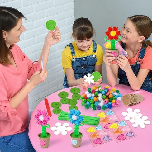 WATINC Mother’s Day Flower Paper Pot Craft Kits - 36 Pack Springtime Pom Pom Flower Decorations, Make Your Standing Glitter Gift Crafts, Fun DIY Decor Home School Classroom Art Activities in Kuwait
