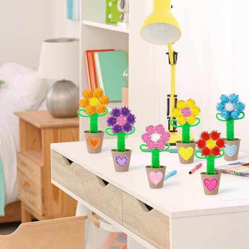 WATINC Mother’s Day Flower Paper Pot Craft Kits - 36 Pack Springtime Pom Pom Flower Decorations, Make Your Standing Glitter Gift Crafts, Fun DIY Decor Home School Classroom Art Activities in Kuwait