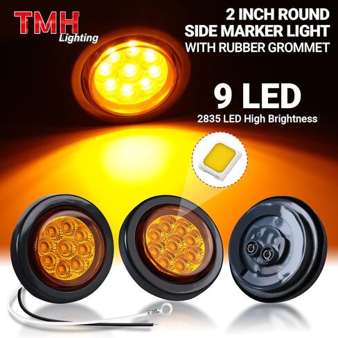 TMH 2 جهاز كمبيوتر شخصى 2 "أضواء علامة LED مستديرة العنبر مع عاكسات أضواء ضفيرة التخليص / ث ضوء علامة جانبية مقاومة للماء محكمة الغلق مطاطية لمقطورة الشاحنة (حزمة من 2) 12 فولت تيار مستمر in Kuwait