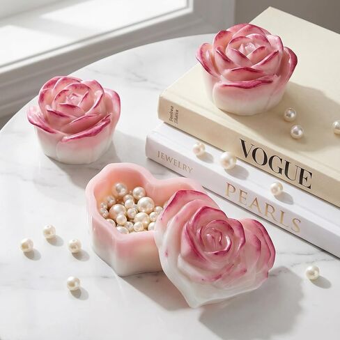 NiHome 4PCS Silicone Resin Molds for Jewelry Box, Heart Rose and 3D Rose Trinket Box Mold Set with Lid, Epoxy Resin Molds for DIY Candle Container, Keepsake Box, Handmade Gifts in Kuwait