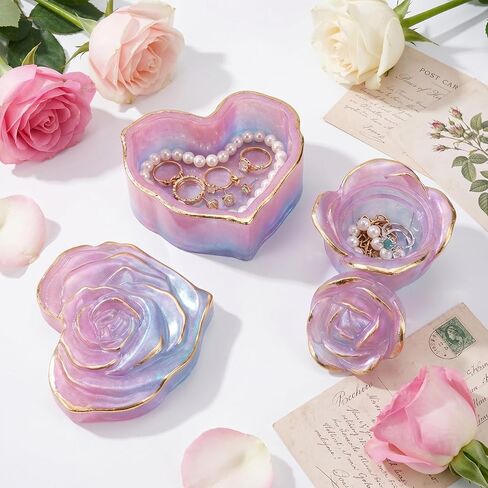 NiHome 4PCS Silicone Resin Molds for Jewelry Box, Heart Rose and 3D Rose Trinket Box Mold Set with Lid, Epoxy Resin Molds for DIY Candle Container, Keepsake Box, Handmade Gifts in Kuwait