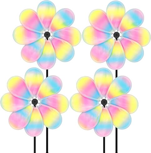 12.4inch Iridescent Garden Windmill, 4PCS Whirligigs Windmill, DIY Pinwheel, Decoration Wind Spinner, Plastic Windmill Wheel, Outdoor Courtyard Lawn Spinner in Saudi Arabia