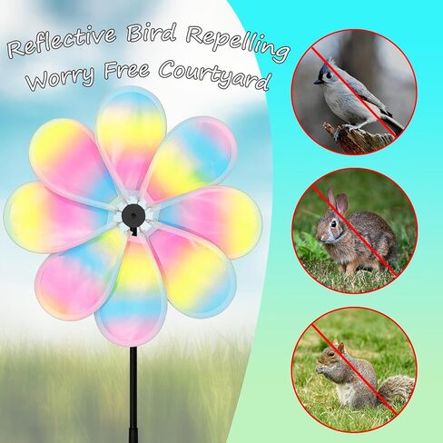 12.4inch Iridescent Garden Windmill, 4PCS Whirligigs Windmill, DIY Pinwheel, Decoration Wind Spinner, Plastic Windmill Wheel, Outdoor Courtyard Lawn Spinner in Saudi Arabia