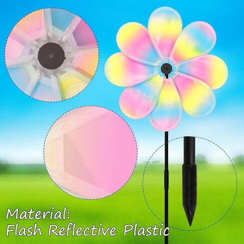 12.4inch Iridescent Garden Windmill, 4PCS Whirligigs Windmill, DIY Pinwheel, Decoration Wind Spinner, Plastic Windmill Wheel, Outdoor Courtyard Lawn Spinner in Saudi Arabia