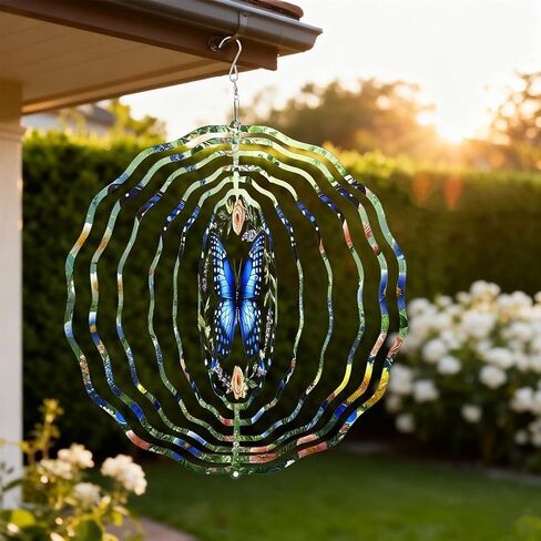 Blue Butterfly Wind Spinner 12 Inch, 3D Hanging Wind Sculptures Stainless Steel Outdoor Garden Decor, Kinetic Art Indoor Patio Yard Decor, Birthday Gift for Mom Grandma Wife Women in Saudi Arabia