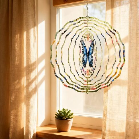 Blue Butterfly Wind Spinner 12 Inch, 3D Hanging Wind Sculptures Stainless Steel Outdoor Garden Decor, Kinetic Art Indoor Patio Yard Decor, Birthday Gift for Mom Grandma Wife Women in Saudi Arabia