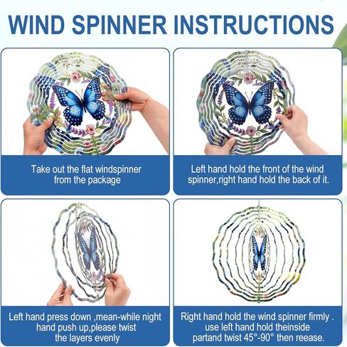 Blue Butterfly Wind Spinner 12 Inch, 3D Hanging Wind Sculptures Stainless Steel Outdoor Garden Decor, Kinetic Art Indoor Patio Yard Decor, Birthday Gift for Mom Grandma Wife Women in Saudi Arabia