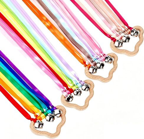 4 Pack Rainbow Ribbon Hand Kites with Bells, Wind Wand Dance Ribbons Streamer Wands for Dancing Sensory Wooden Cloud Handle Play Silks for Rhythmic Movement Birthday Party Montessori (Bright Colors) in Saudi Arabia