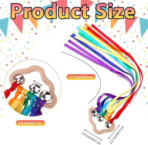 4 Pack Rainbow Ribbon Hand Kites with Bells, Wind Wand Dance Ribbons Streamer Wands for Dancing Sensory Wooden Cloud Handle Play Silks for Rhythmic Movement Birthday Party Montessori (Bright Colors) in Saudi Arabia