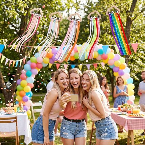 4 Pack Rainbow Ribbon Hand Kites with Bells, Wind Wand Dance Ribbons Streamer Wands for Dancing Sensory Wooden Cloud Handle Play Silks for Rhythmic Movement Birthday Party Montessori (Bright Colors) in Saudi Arabia