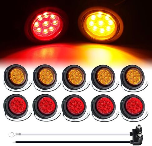 TMH 2 جهاز كمبيوتر شخصى 2 "أضواء علامة LED مستديرة العنبر مع عاكسات أضواء ضفيرة التخليص / ث ضوء علامة جانبية مقاومة للماء محكمة الغلق مطاطية لمقطورة الشاحنة (حزمة من 2) 12 فولت تيار مستمر in Kuwait