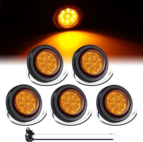 TMH 2 جهاز كمبيوتر شخصى 2 "أضواء علامة LED مستديرة العنبر مع عاكسات أضواء ضفيرة التخليص / ث ضوء علامة جانبية مقاومة للماء محكمة الغلق مطاطية لمقطورة الشاحنة (حزمة من 2) 12 فولت تيار مستمر in Kuwait