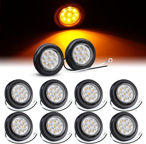 TMH 2 جهاز كمبيوتر شخصى 2 "أضواء علامة LED مستديرة العنبر مع عاكسات أضواء ضفيرة التخليص / ث ضوء علامة جانبية مقاومة للماء محكمة الغلق مطاطية لمقطورة الشاحنة (حزمة من 2) 12 فولت تيار مستمر in Kuwait