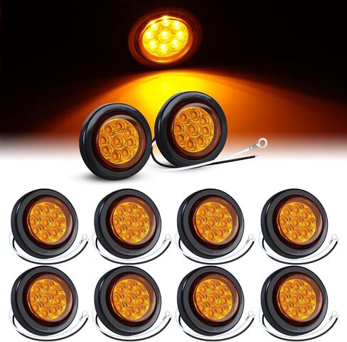 TMH 2 جهاز كمبيوتر شخصى 2 "أضواء علامة LED مستديرة العنبر مع عاكسات أضواء ضفيرة التخليص / ث ضوء علامة جانبية مقاومة للماء محكمة الغلق مطاطية لمقطورة الشاحنة (حزمة من 2) 12 فولت تيار مستمر in Kuwait