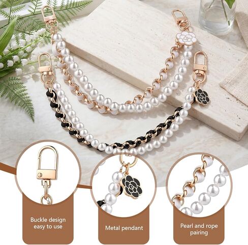4-Piece Purse Charm Set — 2 Pearl Chains, White Rhinestone Bow Keychain & Gold-Tone Bag Chain, Cute Bag Charms for Handbags, Wallets & Crossbody Bags in Saudi Arabia