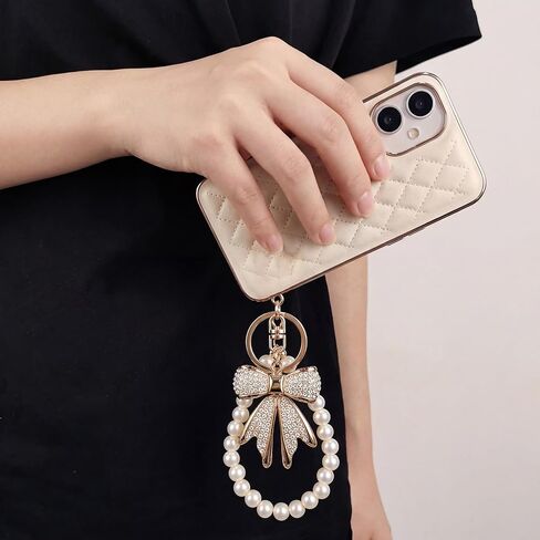 4-Piece Purse Charm Set — 2 Pearl Chains, White Rhinestone Bow Keychain & Gold-Tone Bag Chain, Cute Bag Charms for Handbags, Wallets & Crossbody Bags in Saudi Arabia