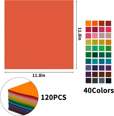 120 Pcs Craft Felt Sheets, 12 x 12 inch Soft Felt Squares for Crafts - 40 Assorted Colors Bulk Felt Fabric Sheets, Non-Woven DIY Craft Felt for Sewing, Patchwork, School & Holiday Decorations in Saudi Arabia