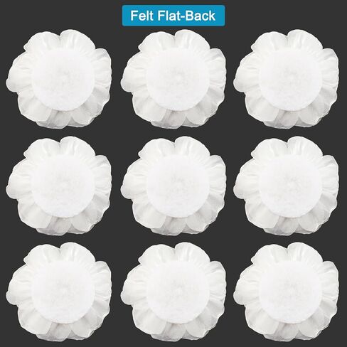 10pcs Fabric Flowers 2.36 inch Flat Back Pearl Glossy Chiffon Flower Appliques for Sewing Clothing Headbands Party Wedding Graduation Topper Decoration Gift Wrapping DIY Craft (White) in Kuwait