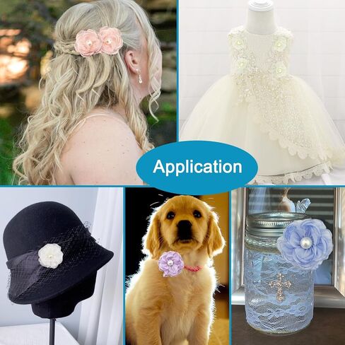 10pcs Fabric Flowers 2.36 inch Flat Back Pearl Glossy Chiffon Flower Appliques for Sewing Clothing Headbands Party Wedding Graduation Topper Decoration Gift Wrapping DIY Craft (White) in Kuwait