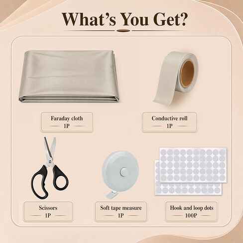1+103P Faraday Fabric Set, Larbeti 43" × 108" Faraday Cloth & 1" × 23.6" Faraday Tape to DIY Faraday Material Case, Bag to Block Signals with 1P Scissors, 1P Ruler, 100P Hook-and-Loop Fastener in Saudi Arabia
