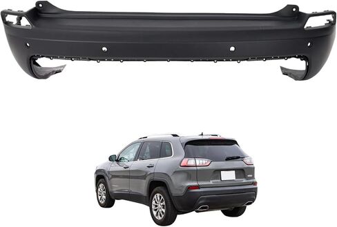 MGWILL Rear Bumper Cover Compatible with 2019 2020 2021 2022 2023 Jeep Cherokee W/Sensor Holes Replacement for 68407957AA, CH1100A49 in Kuwait