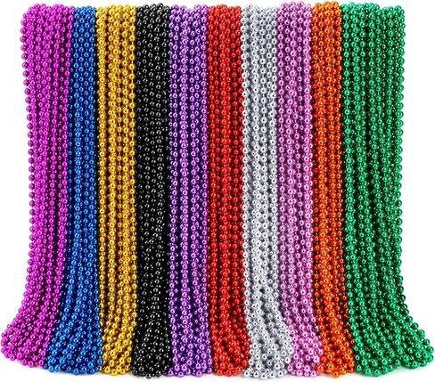 Okllen 200 Pieces Mardi Gras Plastic Bead Necklaces, 33" Colorful Bead Necklaces Bulk for Parade Throws, Christmas, Birthday, Costume Dress Up, St. Patrick’s Day & Carnival Decorations, 10 Colors in Kuwait