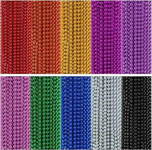 Okllen 200 Pieces Mardi Gras Plastic Bead Necklaces, 33" Colorful Bead Necklaces Bulk for Parade Throws, Christmas, Birthday, Costume Dress Up, St. Patrick’s Day & Carnival Decorations, 10 Colors in Kuwait