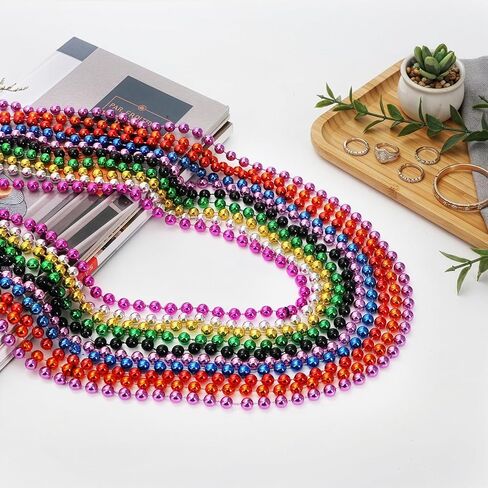 Okllen 200 Pieces Mardi Gras Plastic Bead Necklaces, 33" Colorful Bead Necklaces Bulk for Parade Throws, Christmas, Birthday, Costume Dress Up, St. Patrick’s Day & Carnival Decorations, 10 Colors in Kuwait