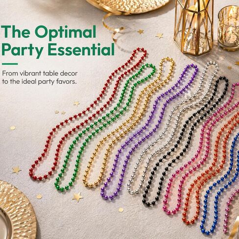 Okllen 200 Pieces Mardi Gras Plastic Bead Necklaces, 33" Colorful Bead Necklaces Bulk for Parade Throws, Christmas, Birthday, Costume Dress Up, St. Patrick’s Day & Carnival Decorations, 10 Colors in Kuwait