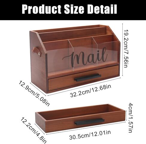 Wood Desk Organizer with Drawer, Bill Mail Organizer Countertop Workspace Organizers for Office Supplies Desk Organization Letter Holder in Saudi Arabia