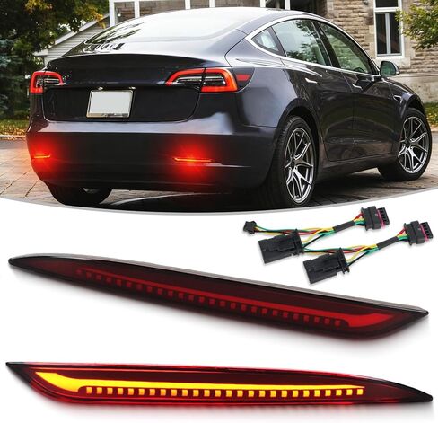 ضوء عاكس للمصد الخلفي LED بالكامل متوافق مع طراز Tesla 3 2017-2023 مصباح خلفي مصابيح ضباب الفرامل ضوء النهار الجري مصباح إشارة الانعطاف｜1077406-00-F،1077407-00-F (مدخن) in Kuwait